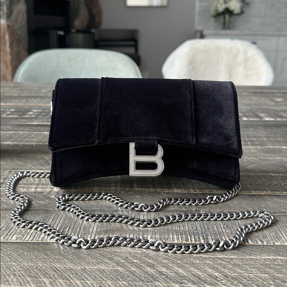 Balenciaga Black Crossbody Bag with Silver Chain